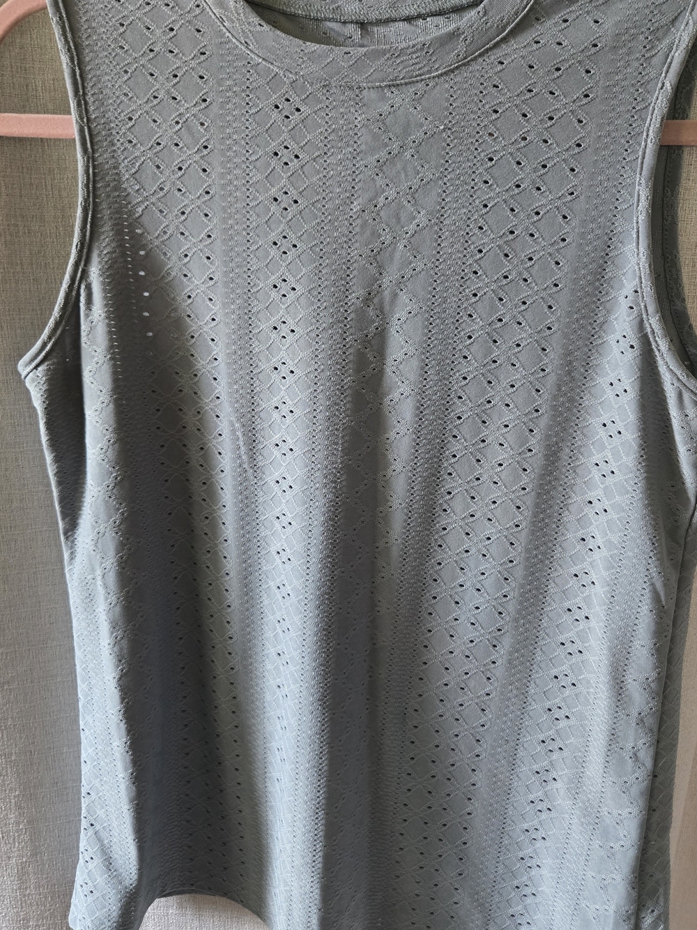Sleeveless Eyelet Knit Dress - Light Gray Green
